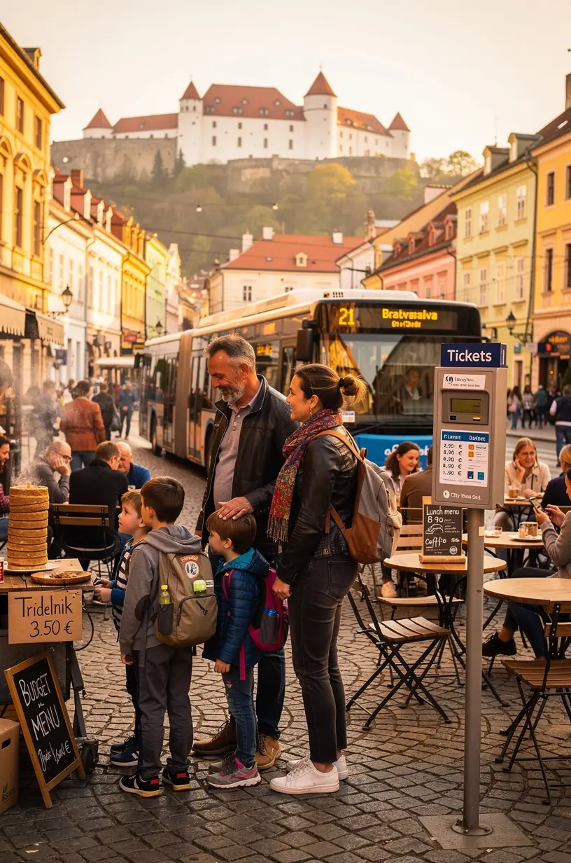 Cestovateľ sledujúci mapu Slovenska s vyznačenými trasami medzi mestami a ikonami znázorňujúcimi náklady na dopravu, ubytovanie, stravu a atrakcie.